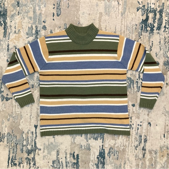C01 Classic Elements Petite Knit Sweater Turtleneck Striped Knit Chic VTG Large - Picture 4 of 9